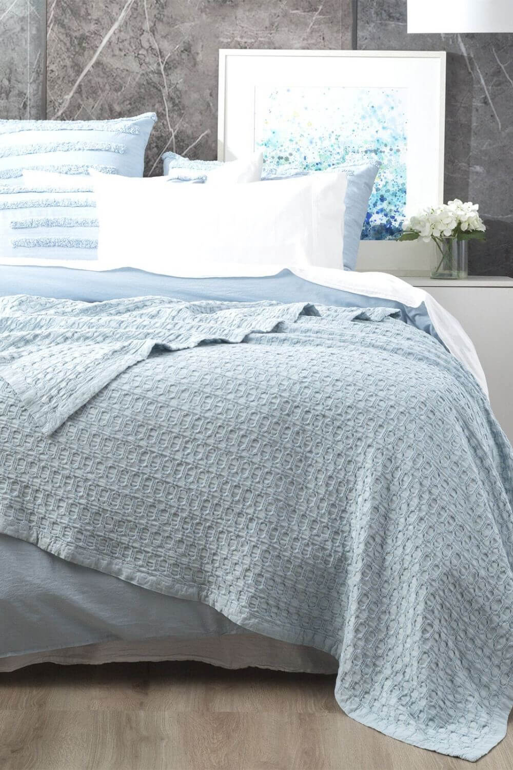 Renee Taylor Lexico Washed Cotton Textured Waffle Blanket - Single/Double