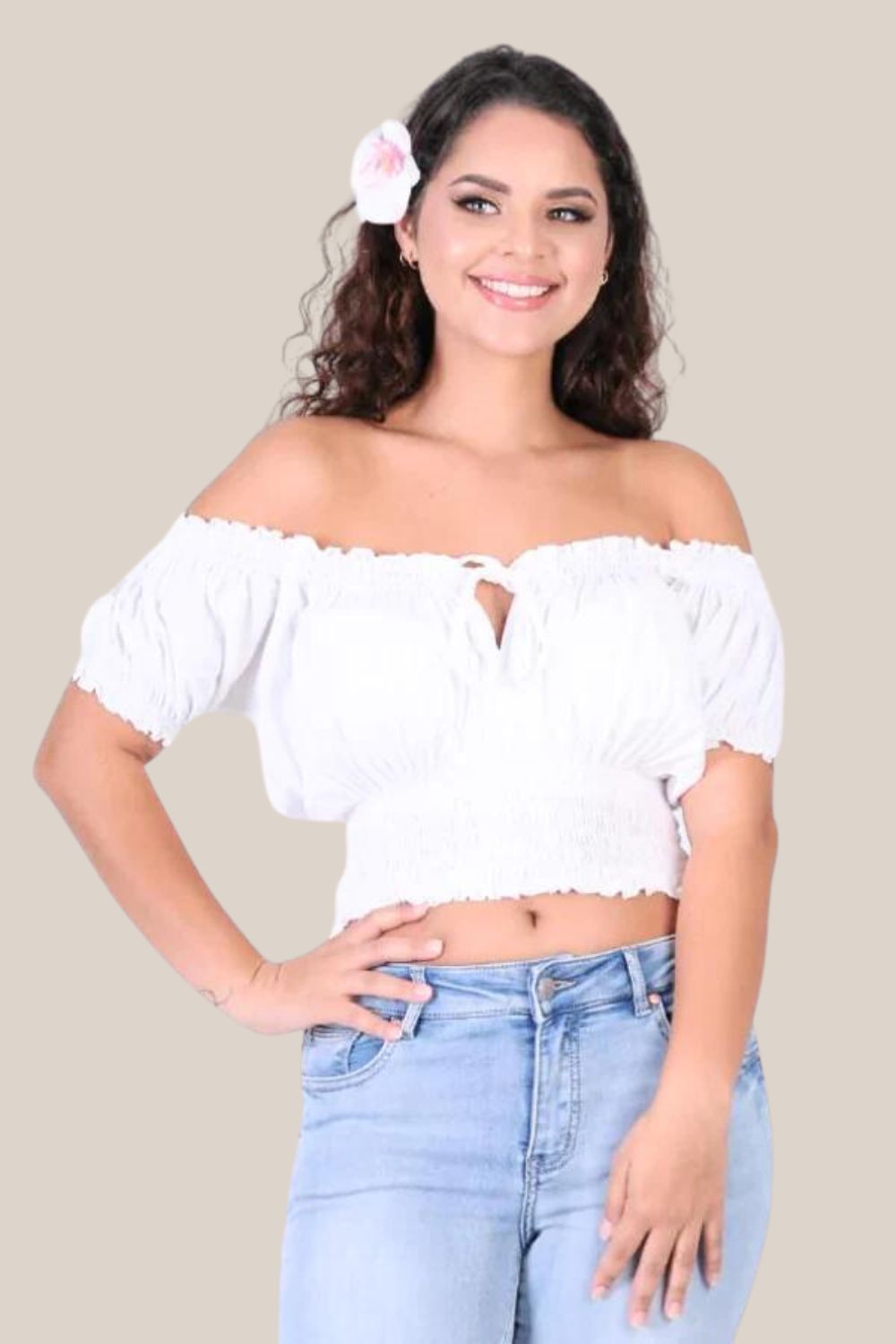 Go Girl Peasant Top with Rouched Hem Top