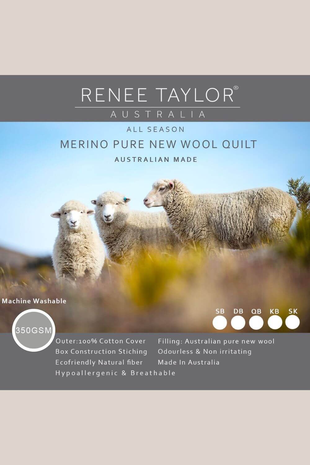 Renee Taylor Australian Pure Merino Wool Quilt 350GSM - King