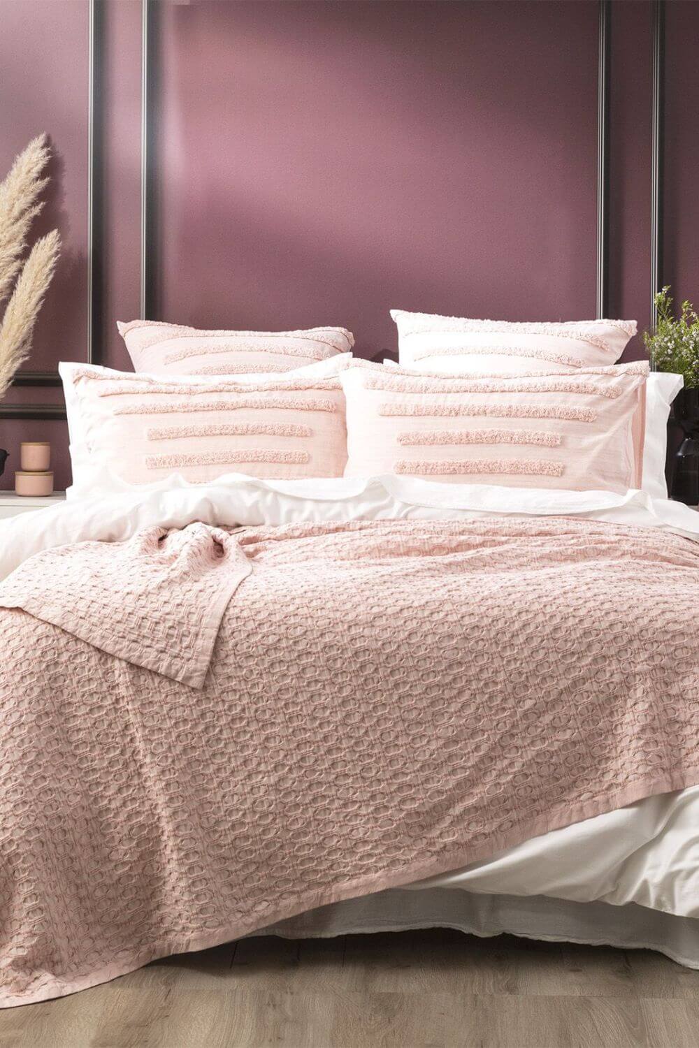 Renee Taylor Lexico Washed Cotton Textured Waffle Blanket - Queen/King