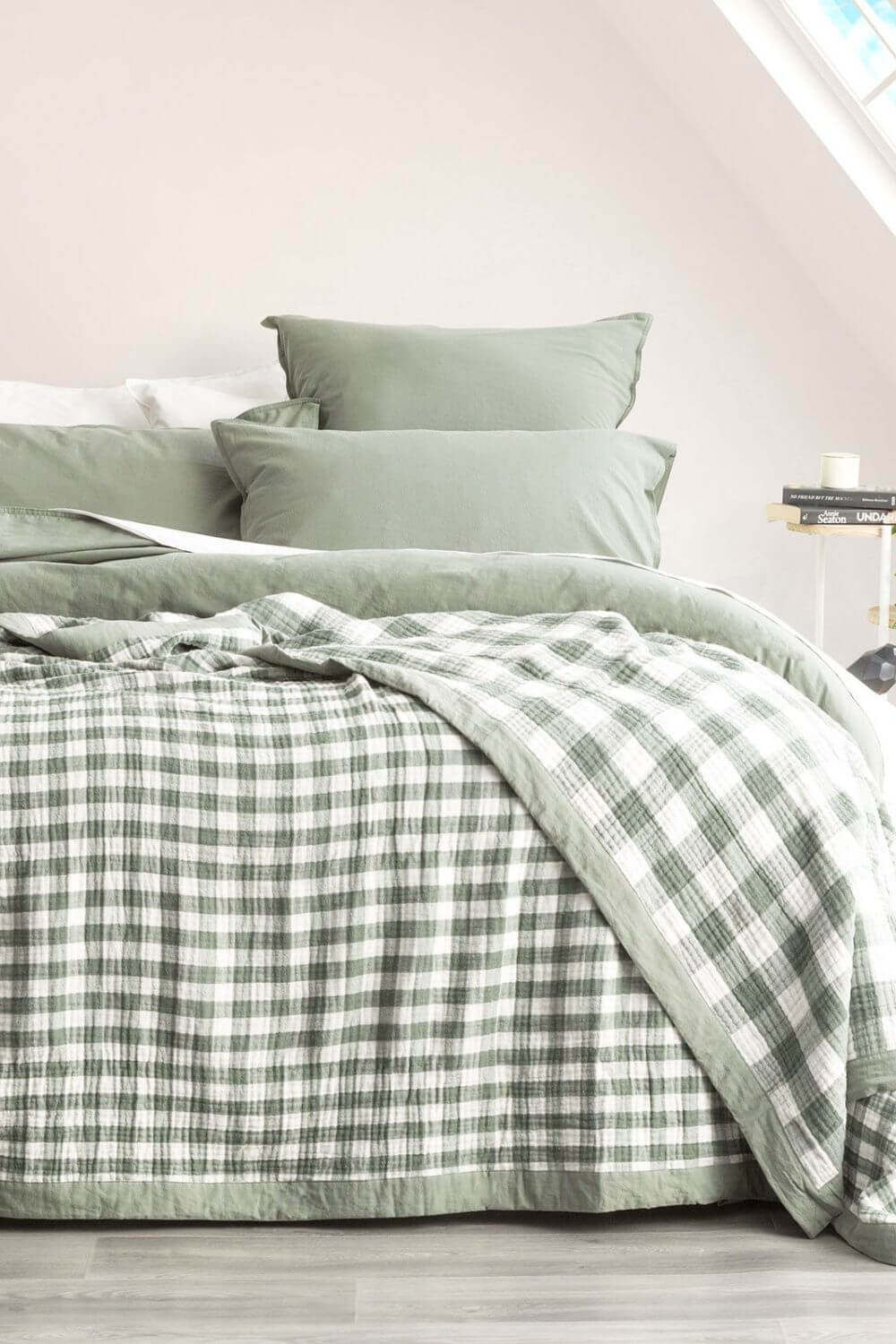 Renee Taylor Gingham Washed Cotton Reversible Blanket - Queen/King