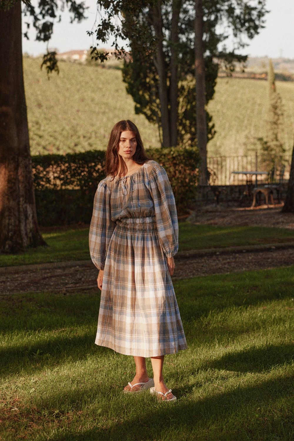 Amelius Allegra Linen Plaid Dress