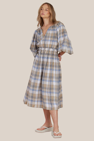 Amelius Allegra Linen Plaid Dress