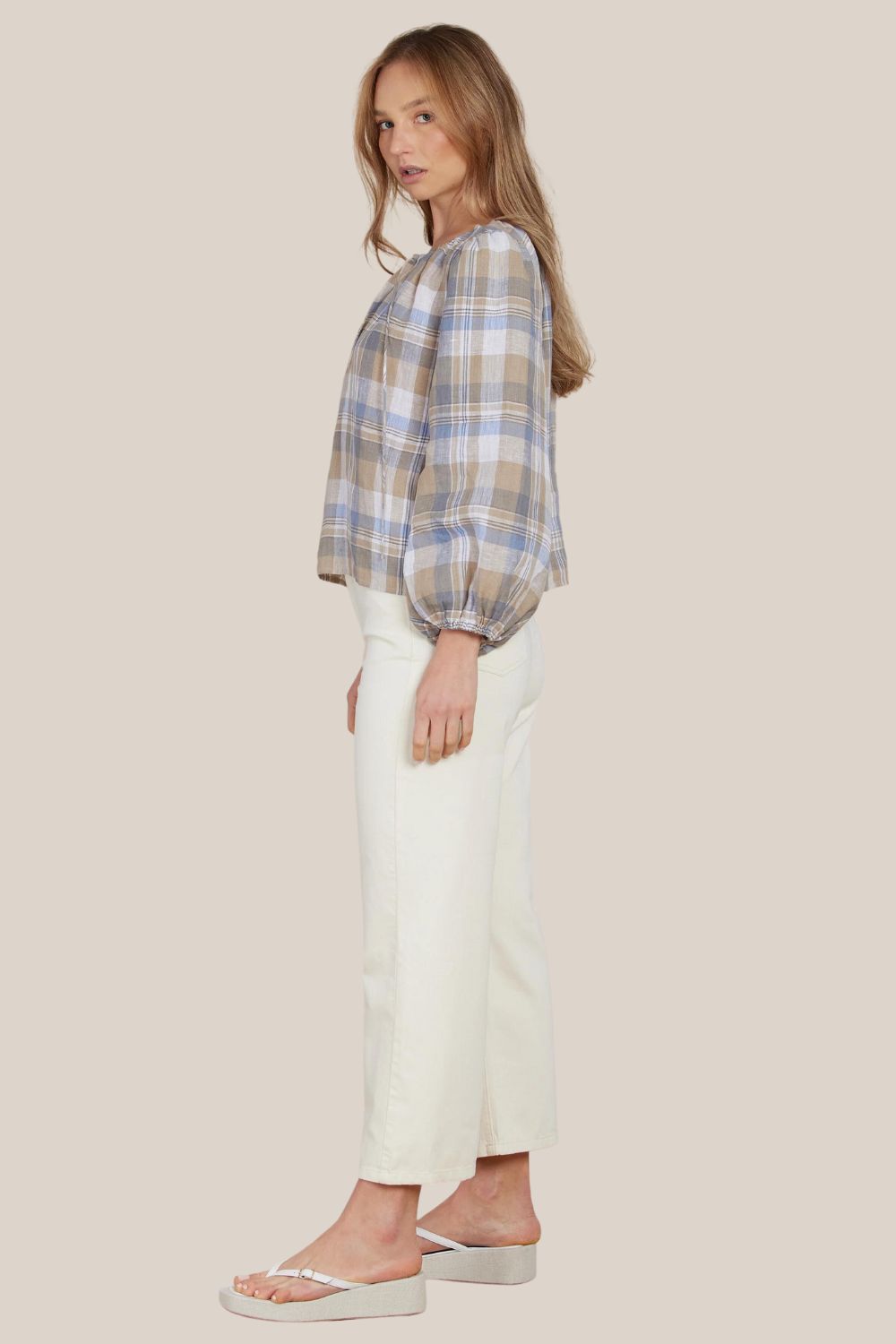 Amelius Allegra Linen Plaid Blouse