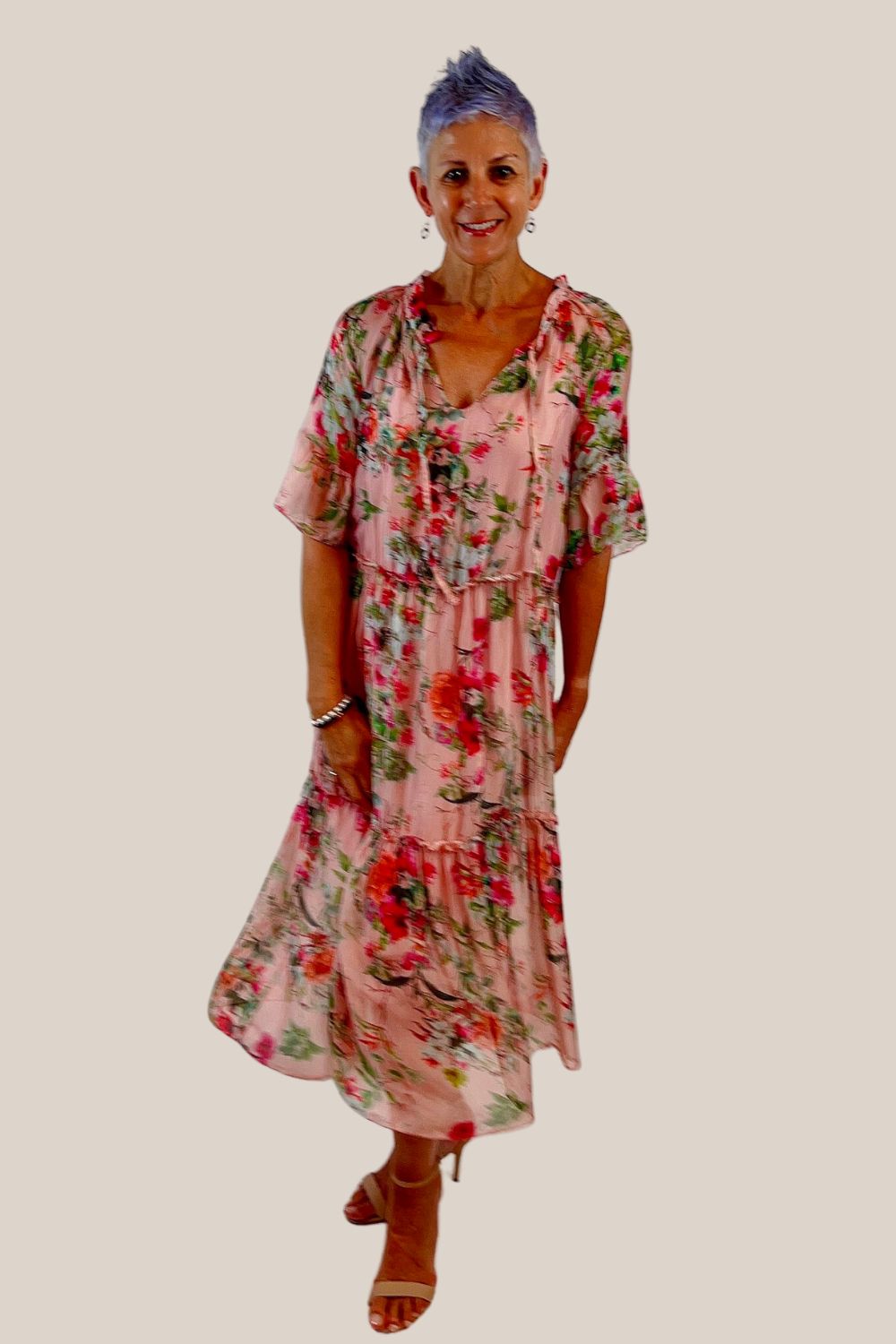 La Strada Frill High Neck Three Tiers Dress