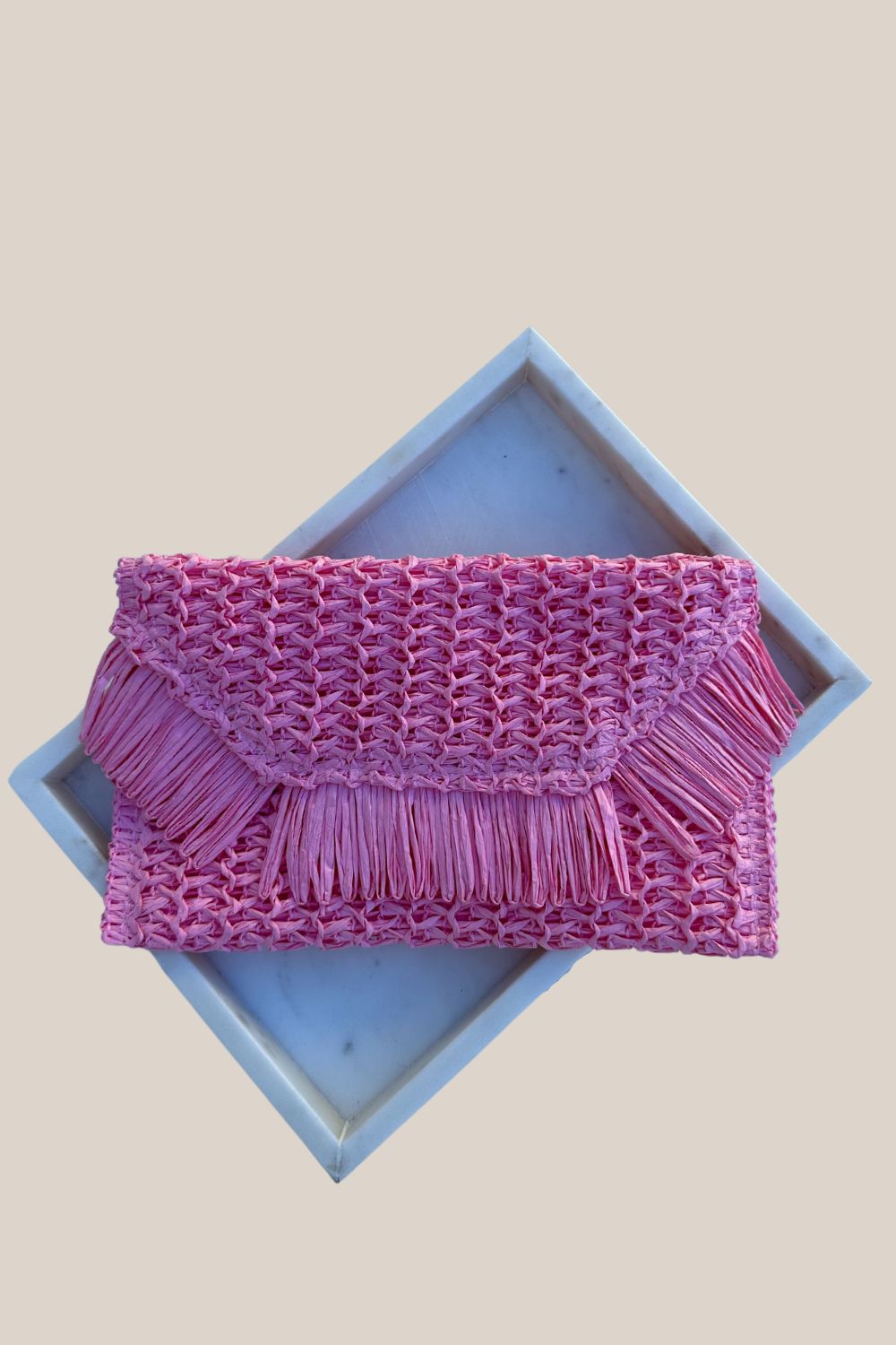 BoElle Straw Fringe Flap Over Clutch