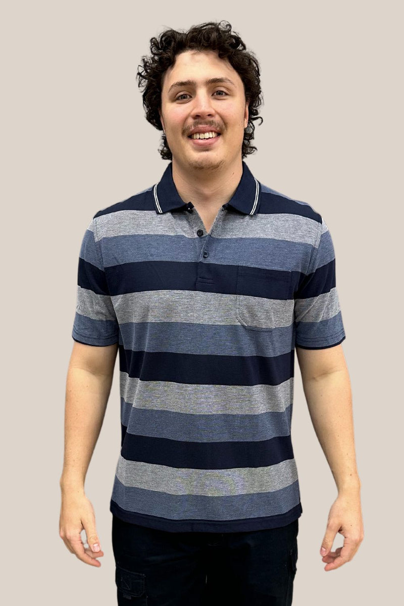 Bertini Block Stripe Pique Polo