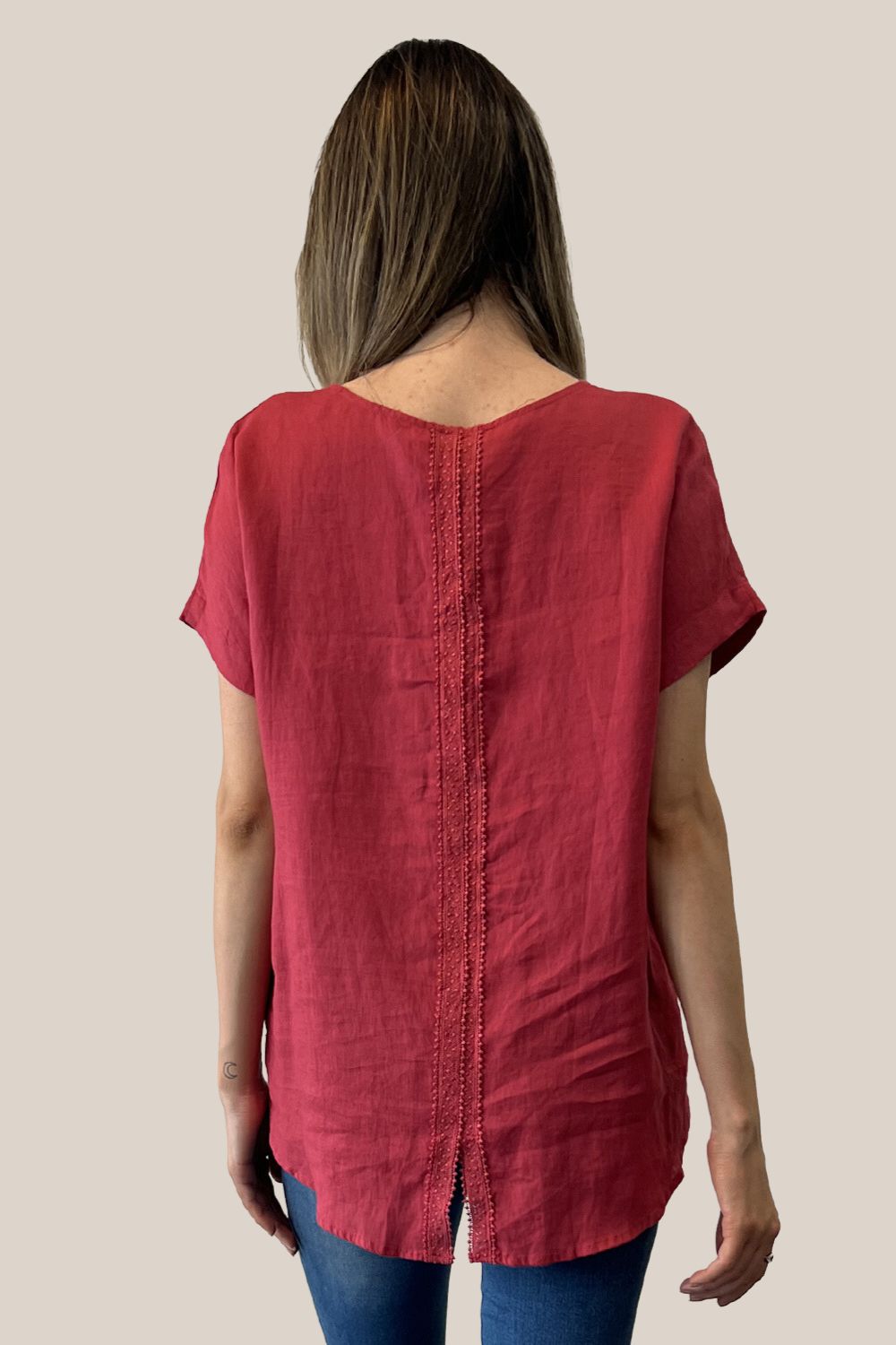Anna Lace Trim Back Linen Top
