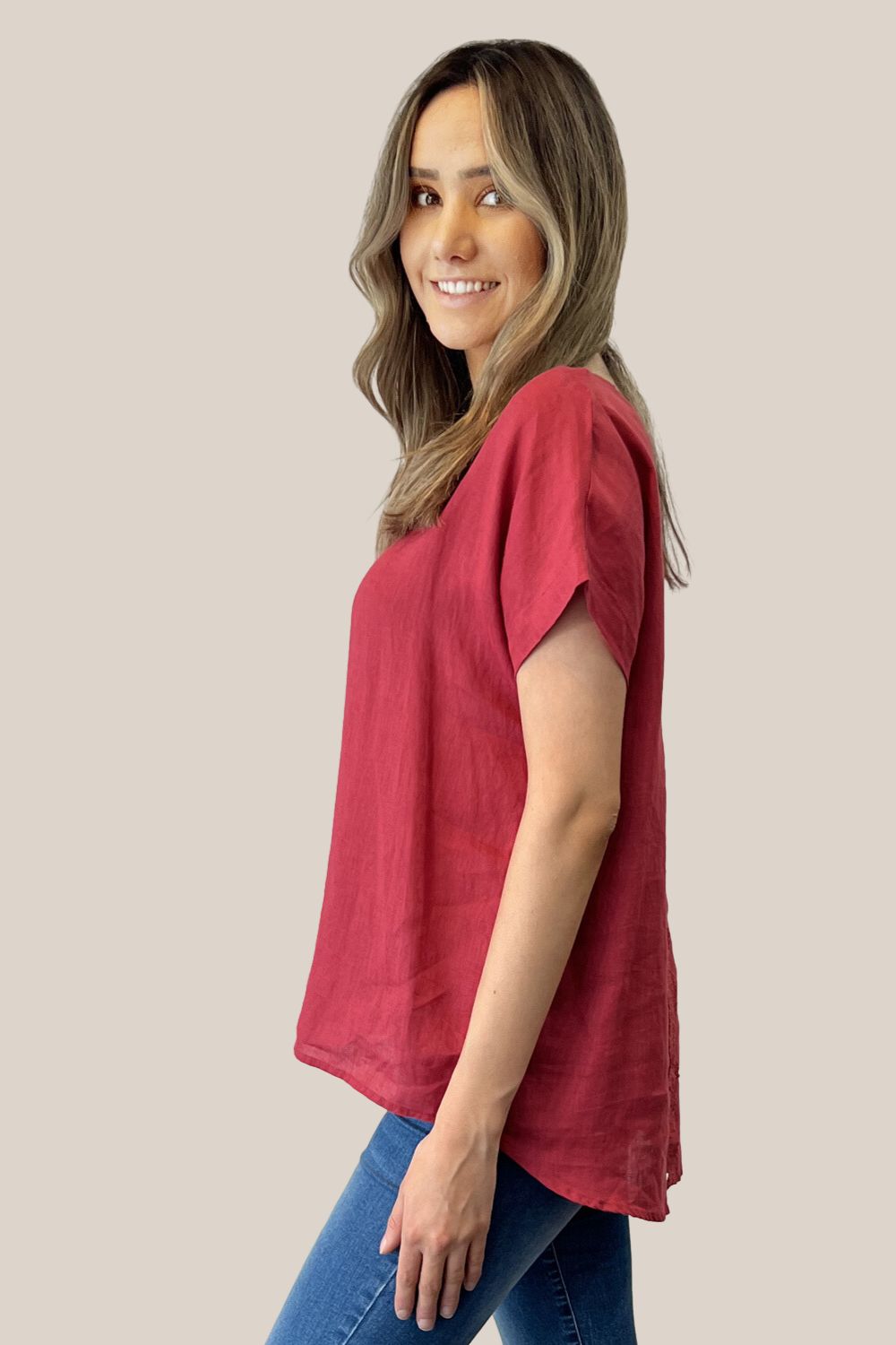 Anna Lace Trim Back Linen Top