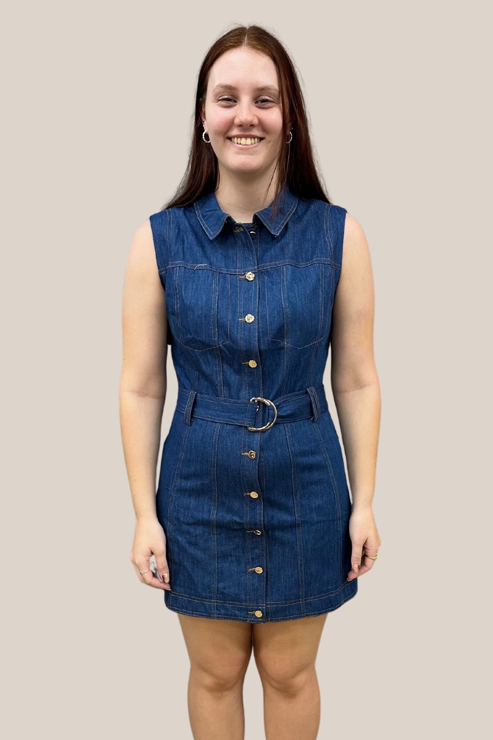 All About May Sleeveless Button Up Belted Mini Dress