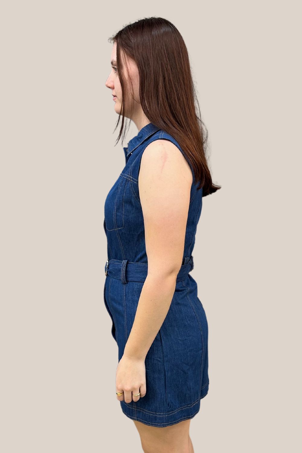 All About May Sleeveless Button Up Belted Mini Dress