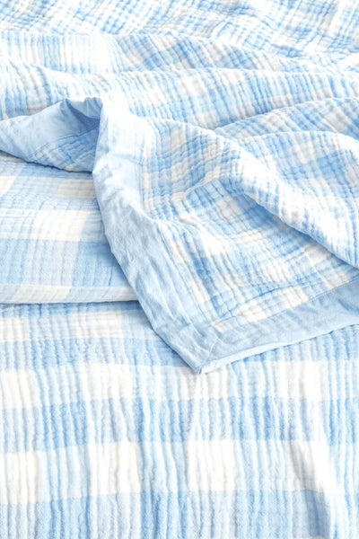 Renee Taylor Gingham Washed Cotton Reversible Blanket - Single/Double