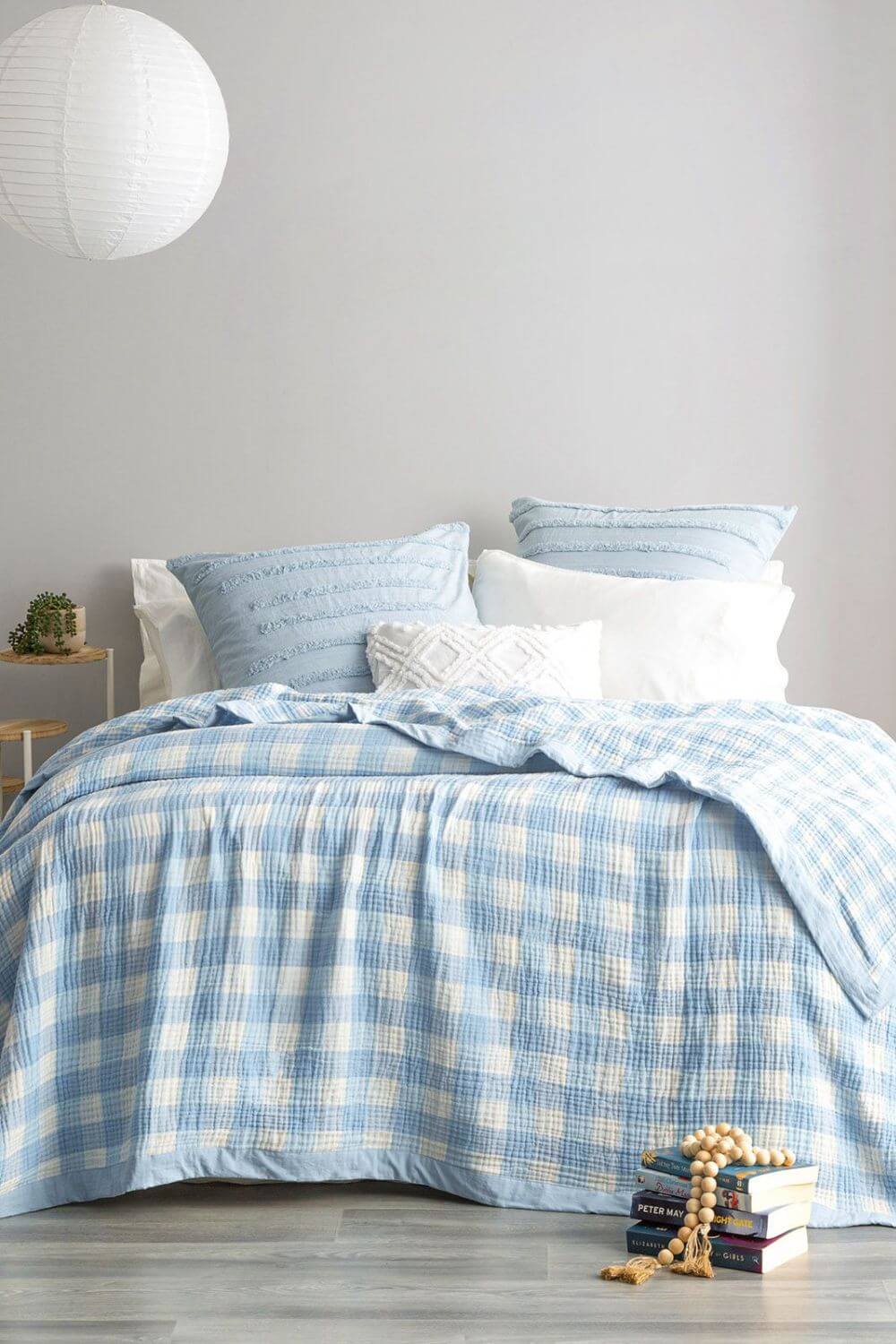 Renee Taylor Gingham Washed Cotton Reversible Blanket - Single/Double