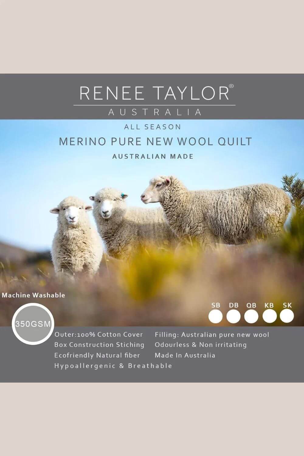 Renee Taylor Australian Pure Merino Wool Quilt 550GSM- Super King