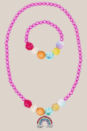 Pink Poppy Rainbow Necklace And Bracelet Set