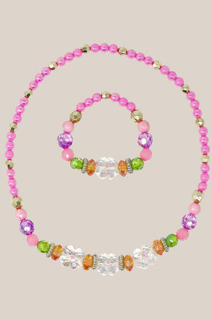 Pink Poppy Pixie Fantasy Flower Beaded Necklace And Bracelet Set