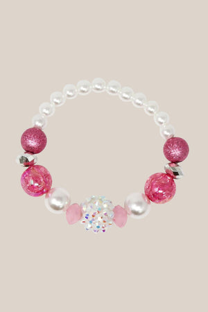 Pink Poppy Sparkly Pink And Pearl Necklace And Bracelet Set