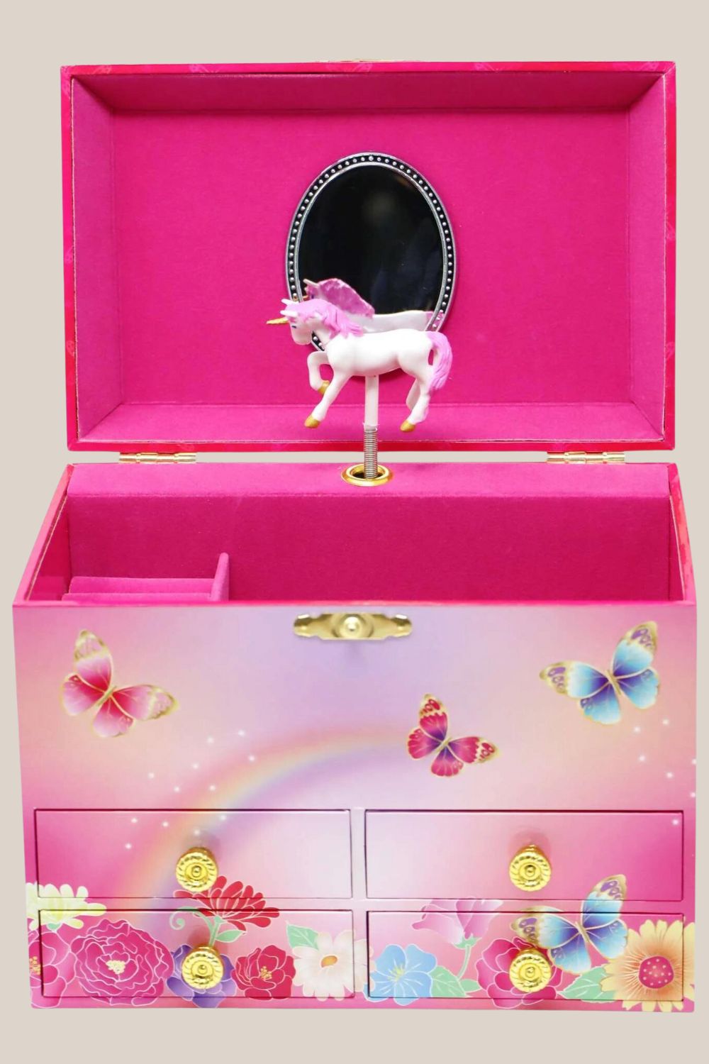Pink Poppy Unicorn Butterfly Musical Jewellery Box