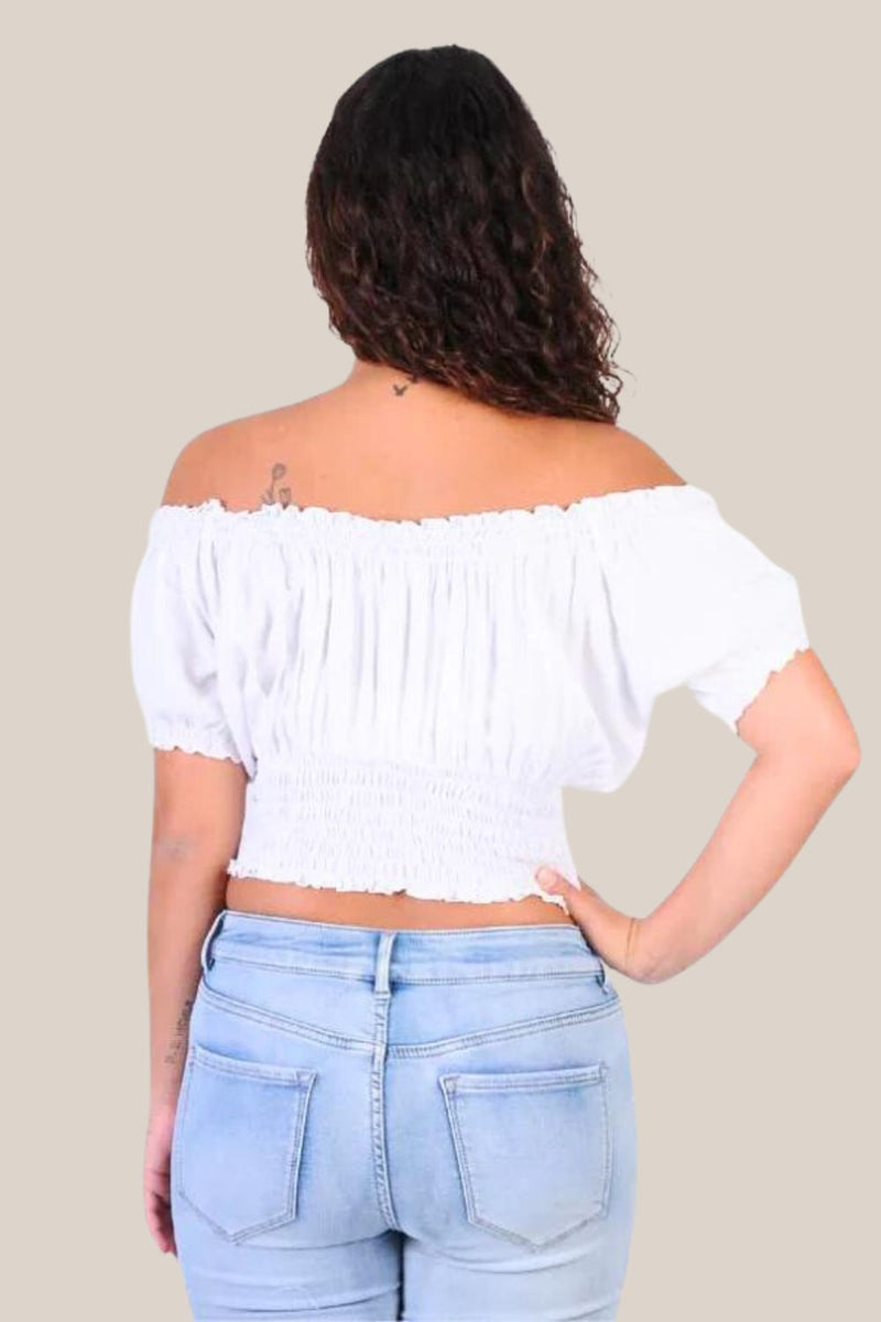 Go Girl Peasant Top with Rouched Hem Top