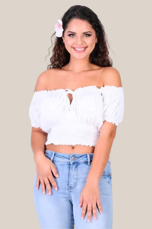 Go Girl Peasant Top with Rouched Hem Top