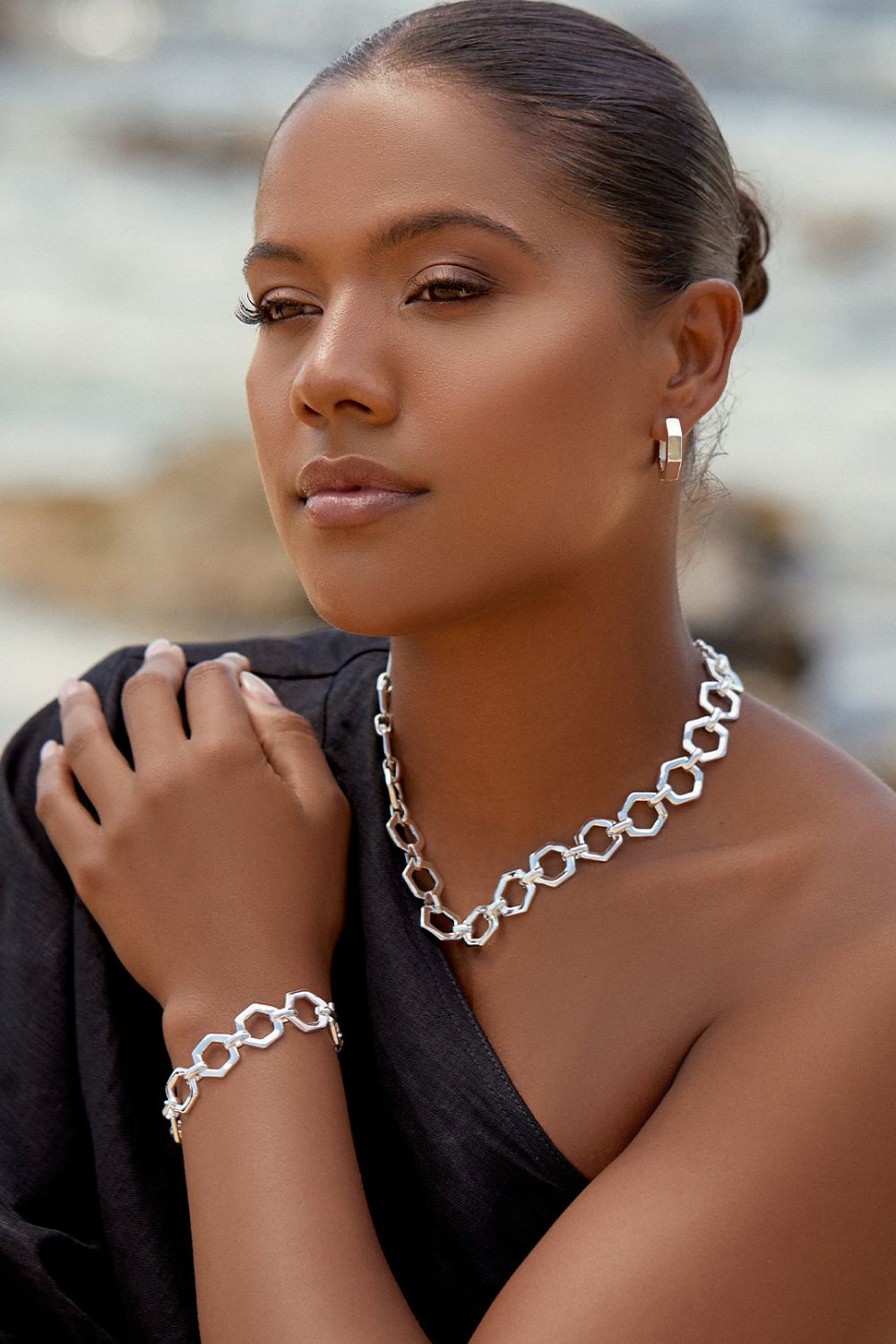 Adorne Chunky Geo Shapes Chain Necklace