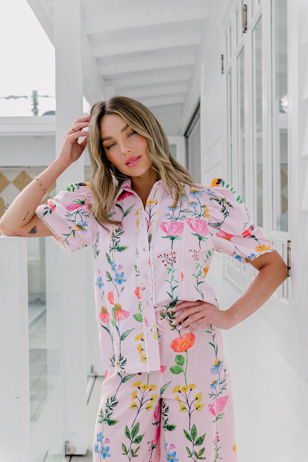 Cactus Rose Floral Collared Button Up Shirt