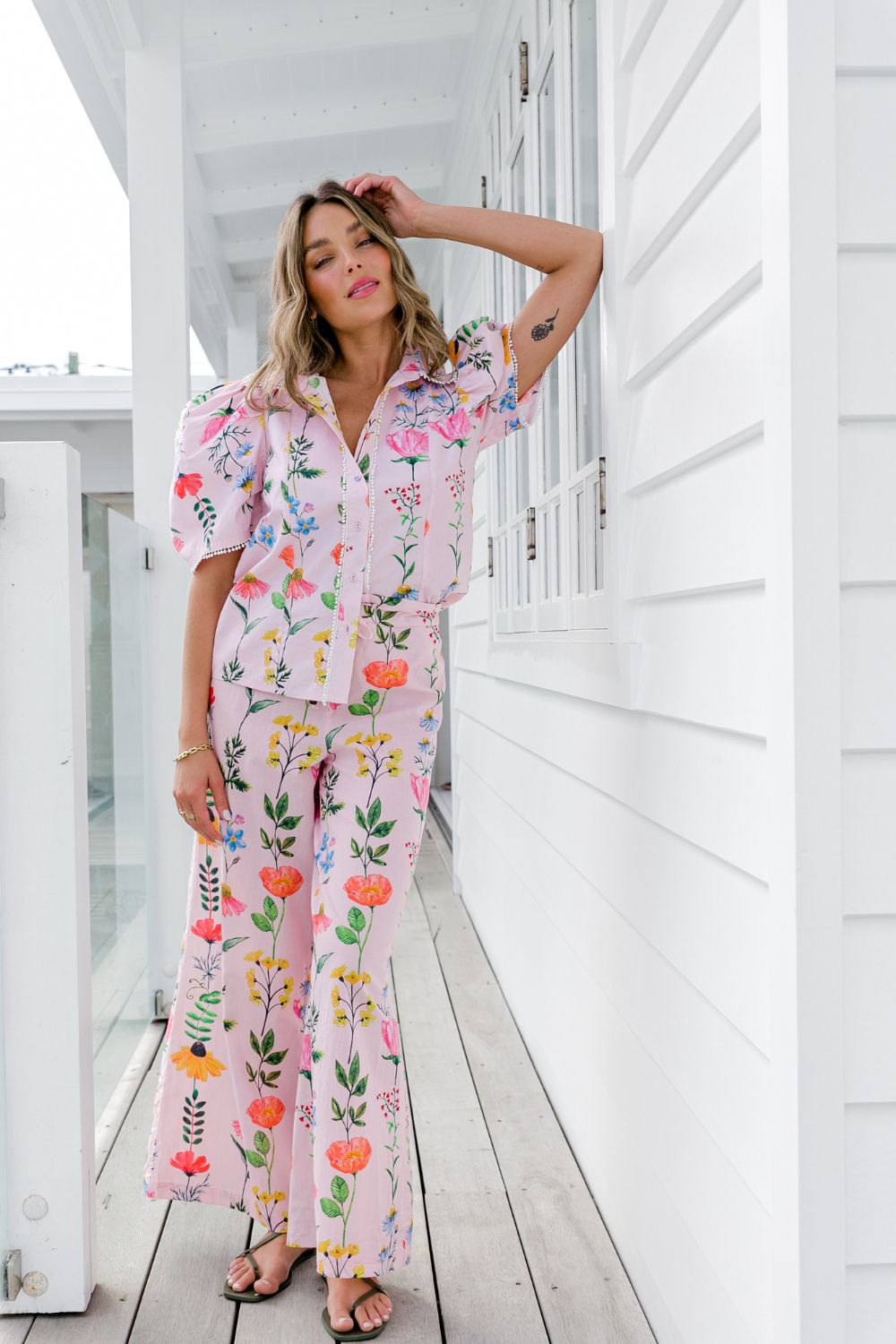 Cactus Rose Floral Collared Button Up Shirt