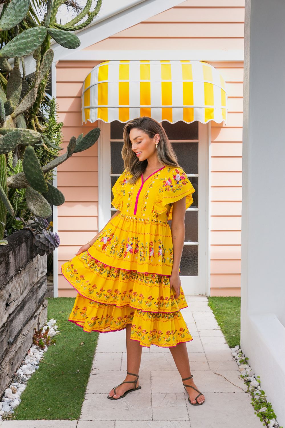 Cactus Rose Messina Frill Sleeve layered Dress