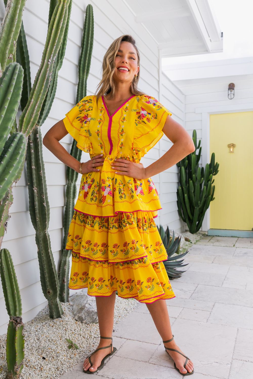 Cactus Rose Messina Frill Sleeve layered Dress