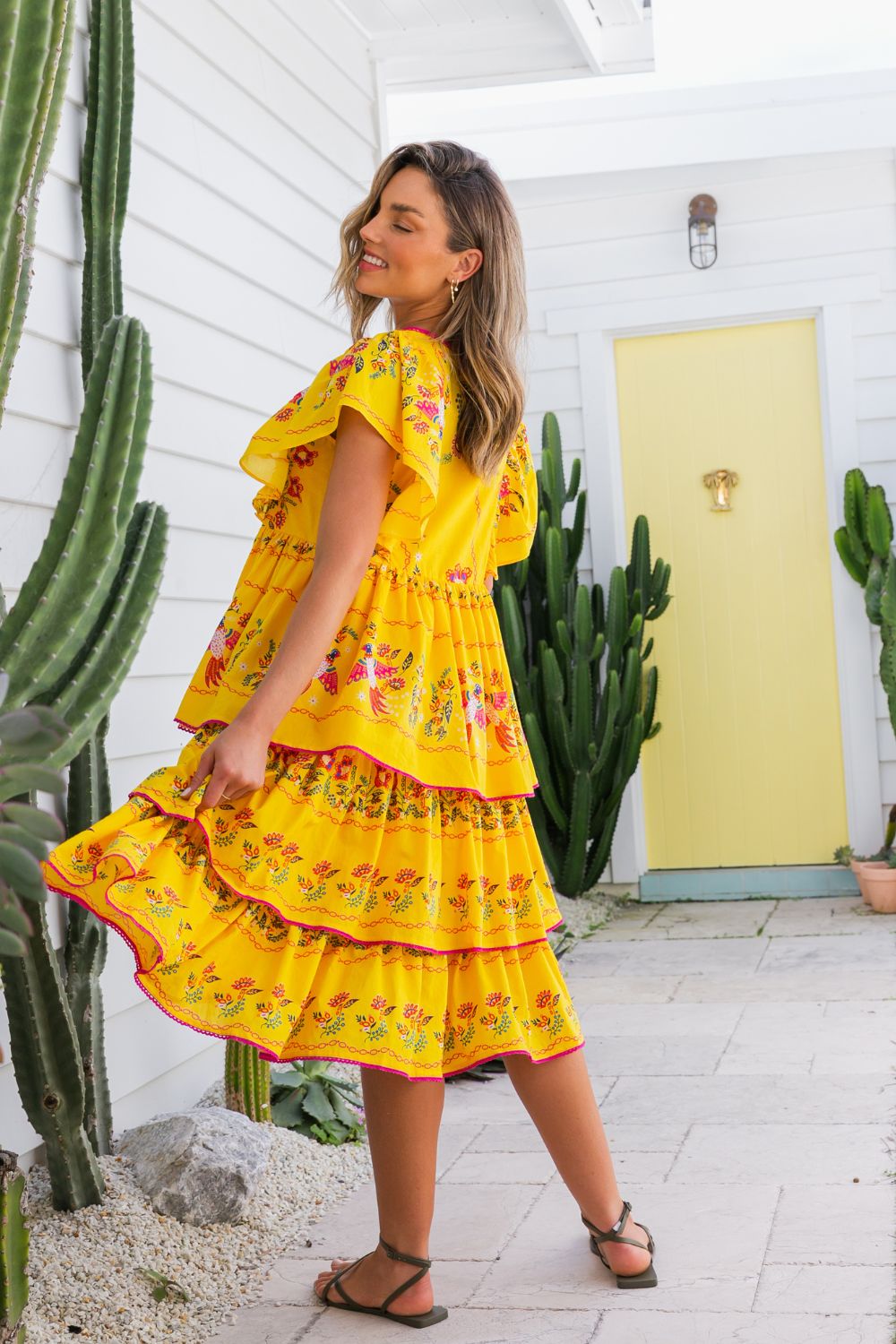 Cactus Rose Messina Frill Sleeve layered Dress