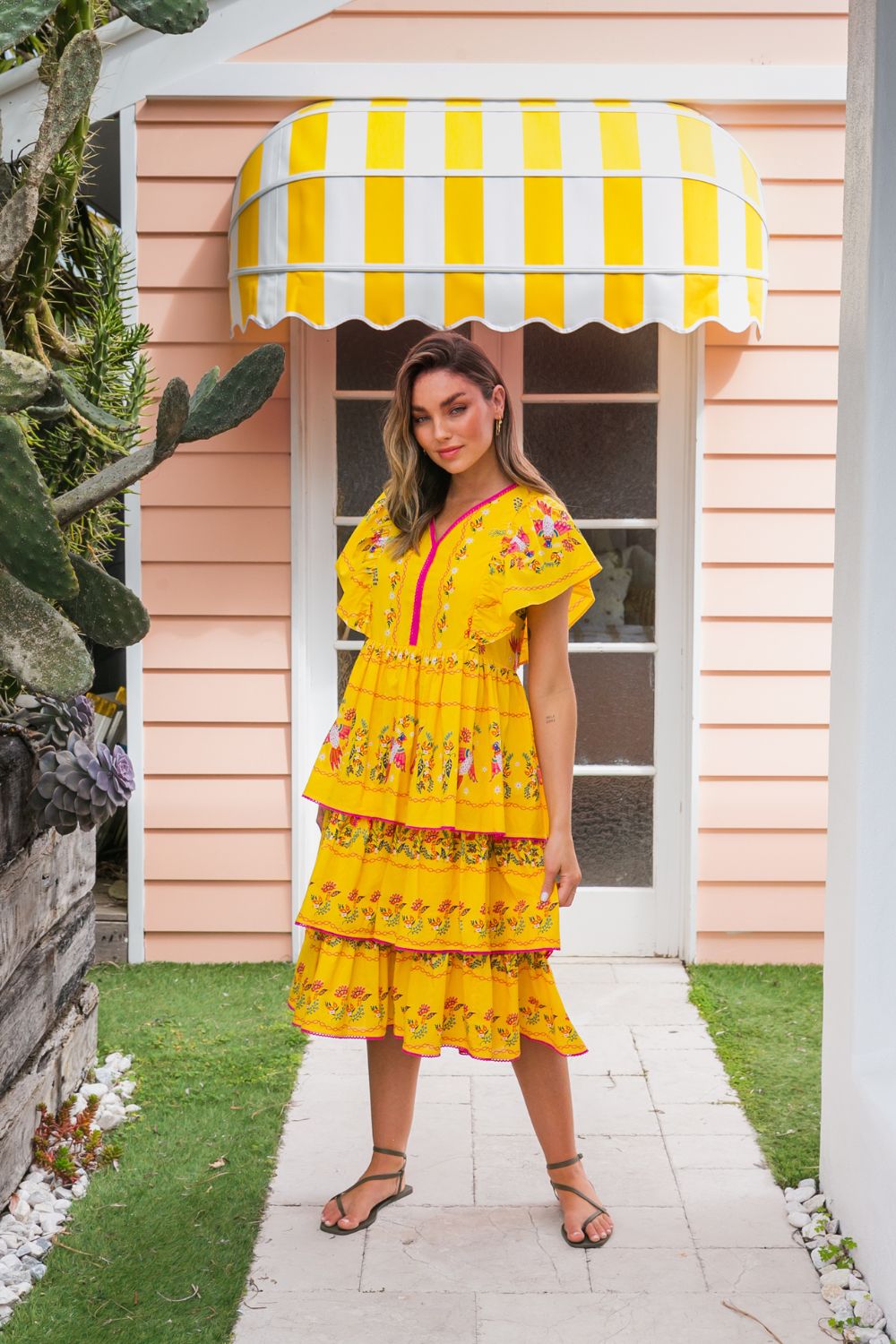 Cactus Rose Messina Frill Sleeve layered Dress