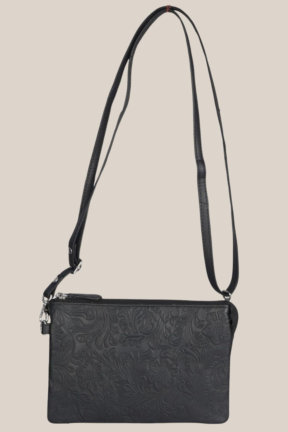 Cenzoni Floral Embossed Leather Crossbody Bag
