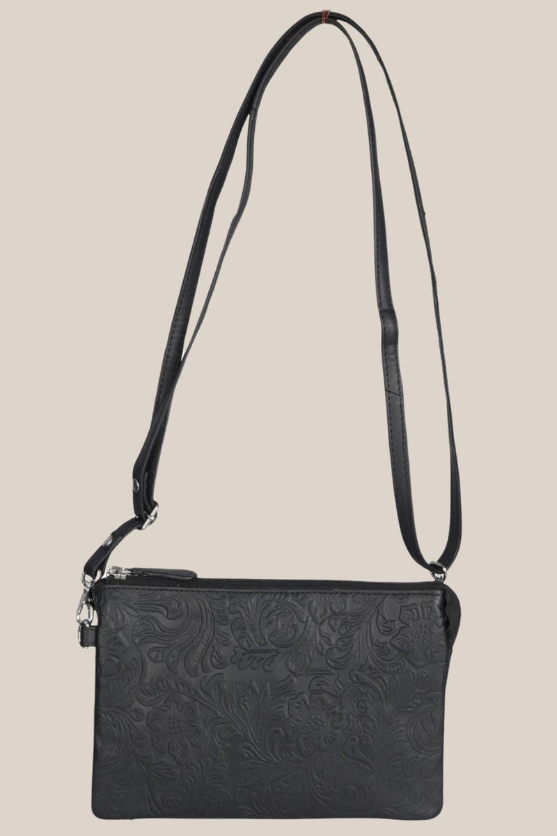 Cenzoni Floral Embossed Leather Crossbody Bag