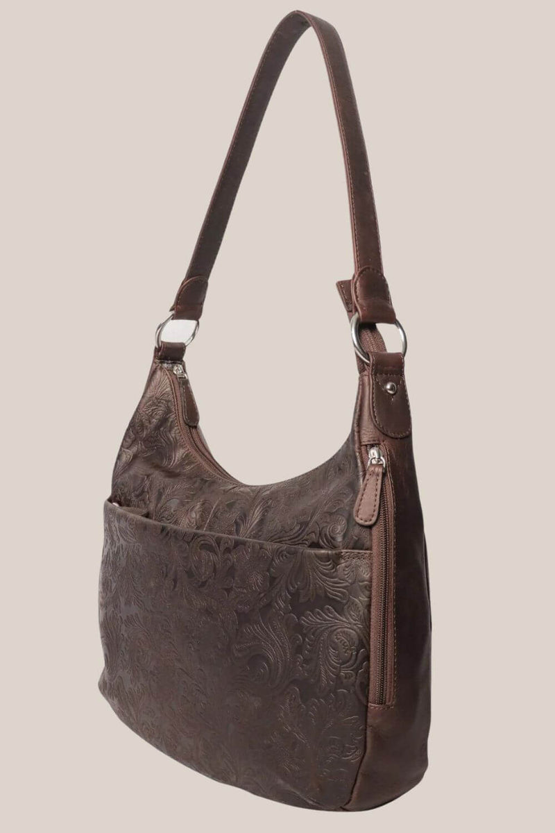 Cenzoni Floral Embossed Leather Bag