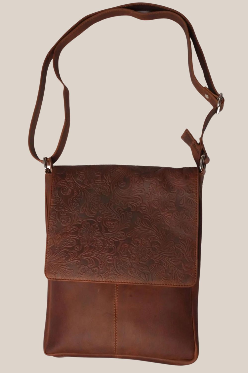 Cenzoni Floral Embossed Leather Bag