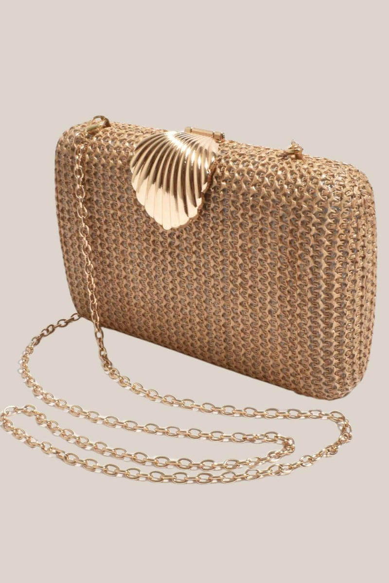 Adorne Livy Shell Clasp Woven Structured Clutch