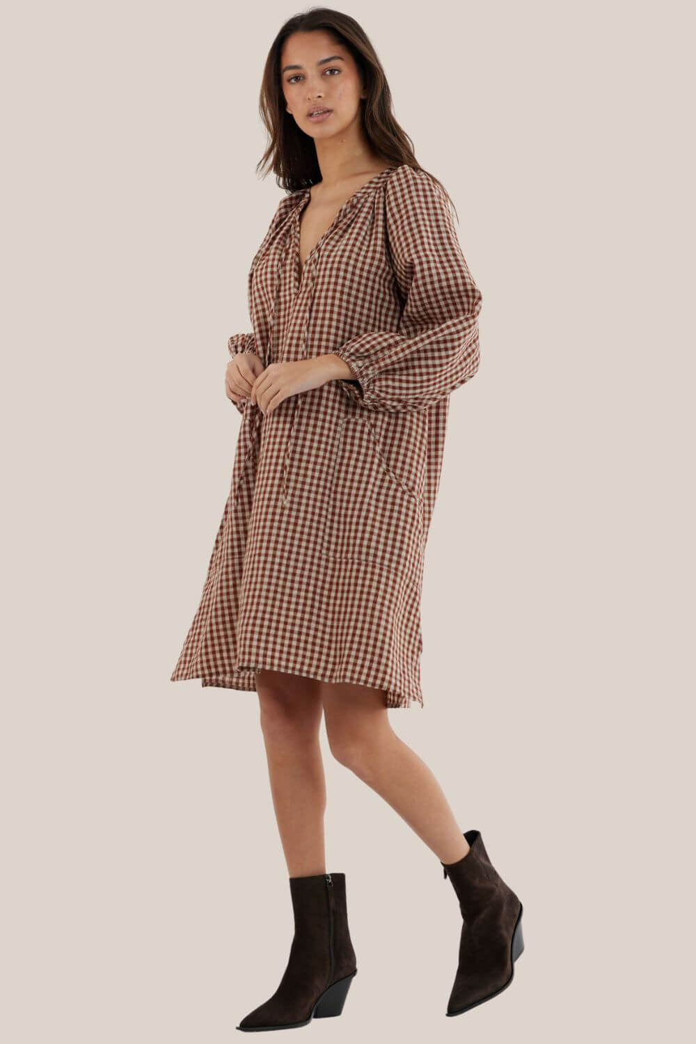Amelius Hazel Checked Tunic Mini Dress