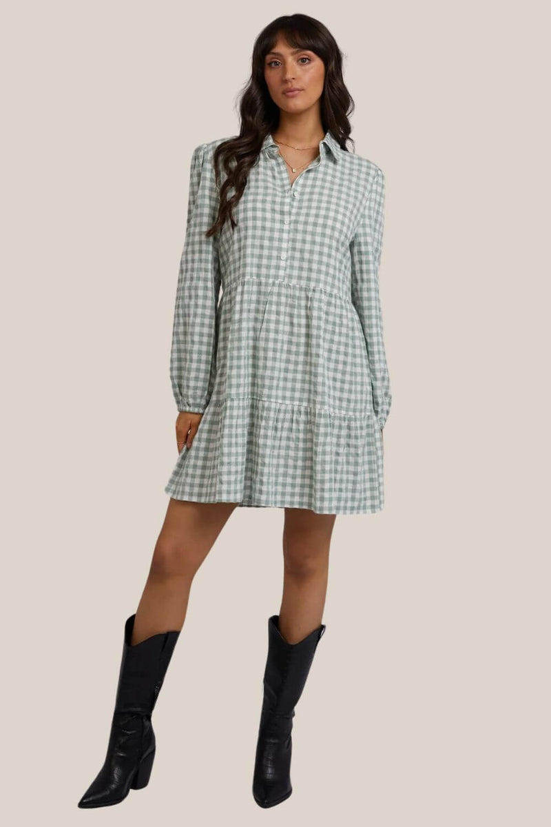 All About Eve Frankie Check Long Sleeve Mini Dress