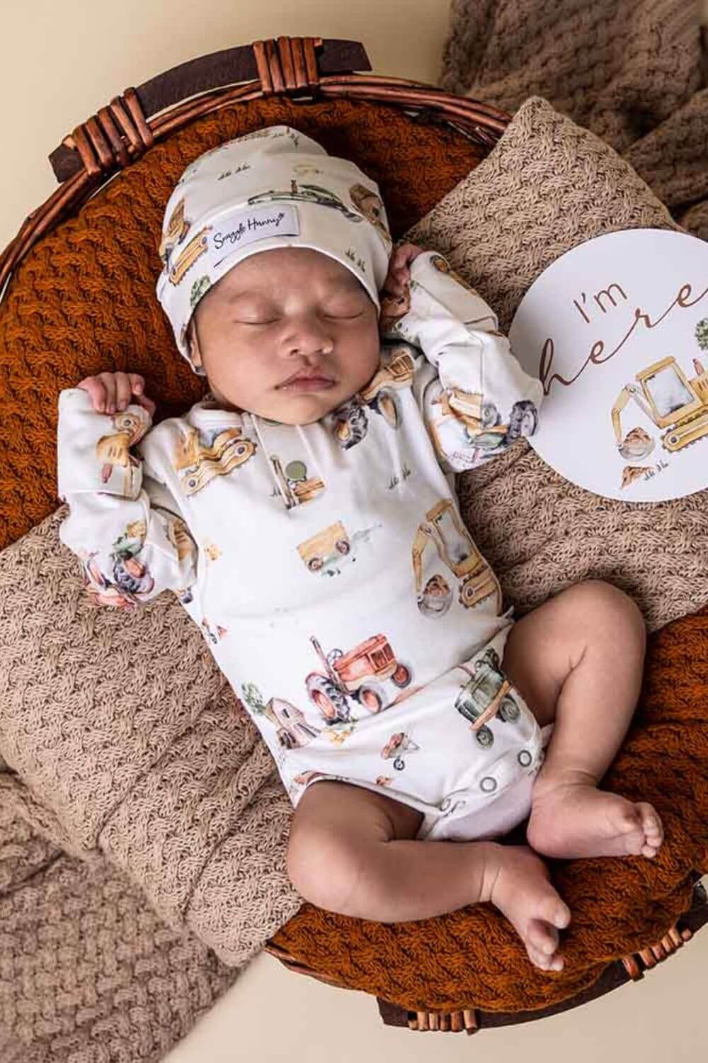 Snuggle Hunny Diggers & Tractors Long Sleeve Organic Bodysuit