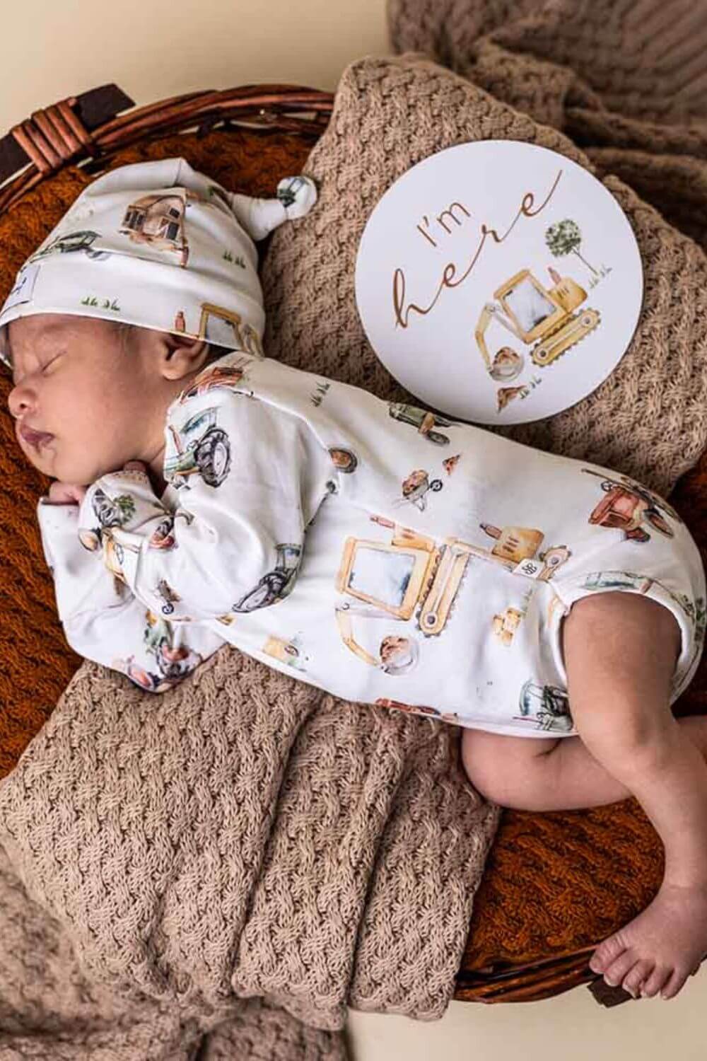 Snuggle Hunny Diggers & Tractors Long Sleeve Organic Bodysuit