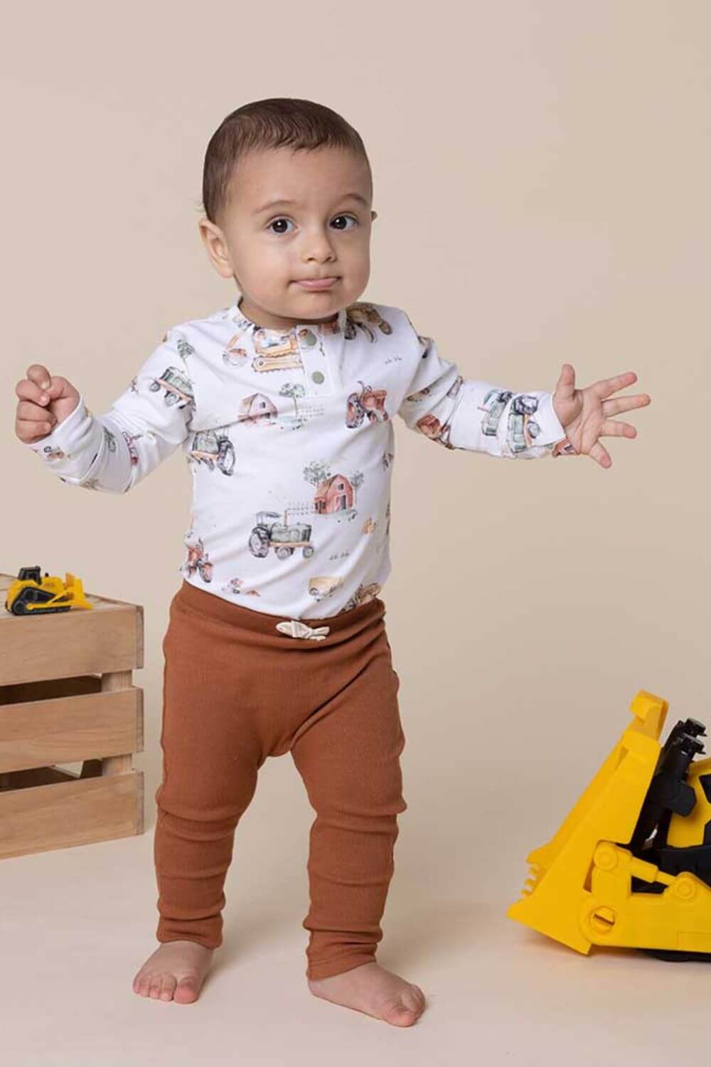 Snuggle Hunny Diggers & Tractors Long Sleeve Organic Bodysuit