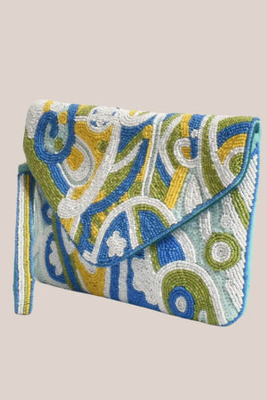 Adorne Swirl Pattern Beaded Fold Over Clutch