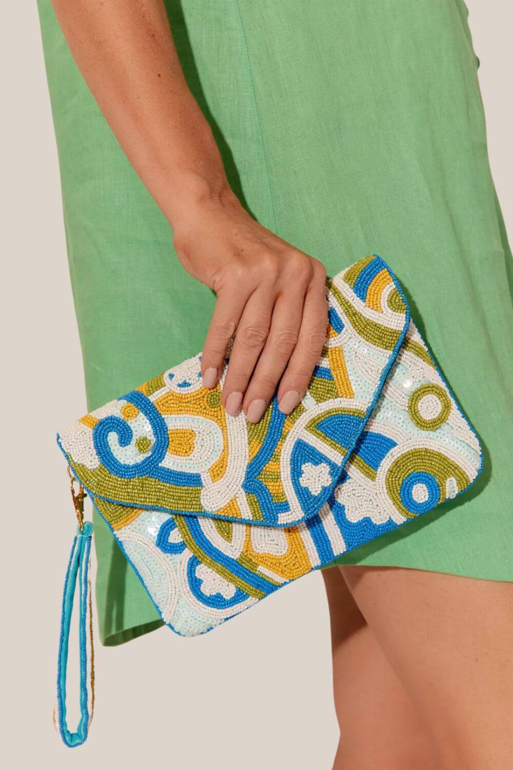 Adorne Swirl Pattern Beaded Fold Over Clutch