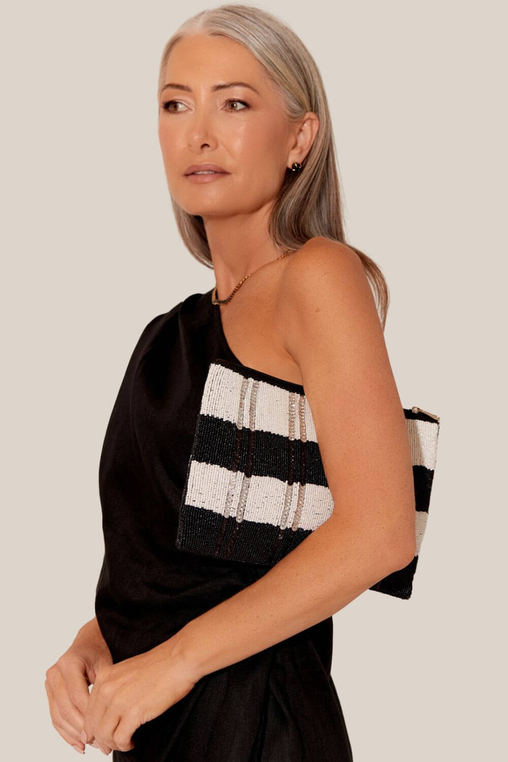 Adorne Hand Beaded Stripe Event Clutch