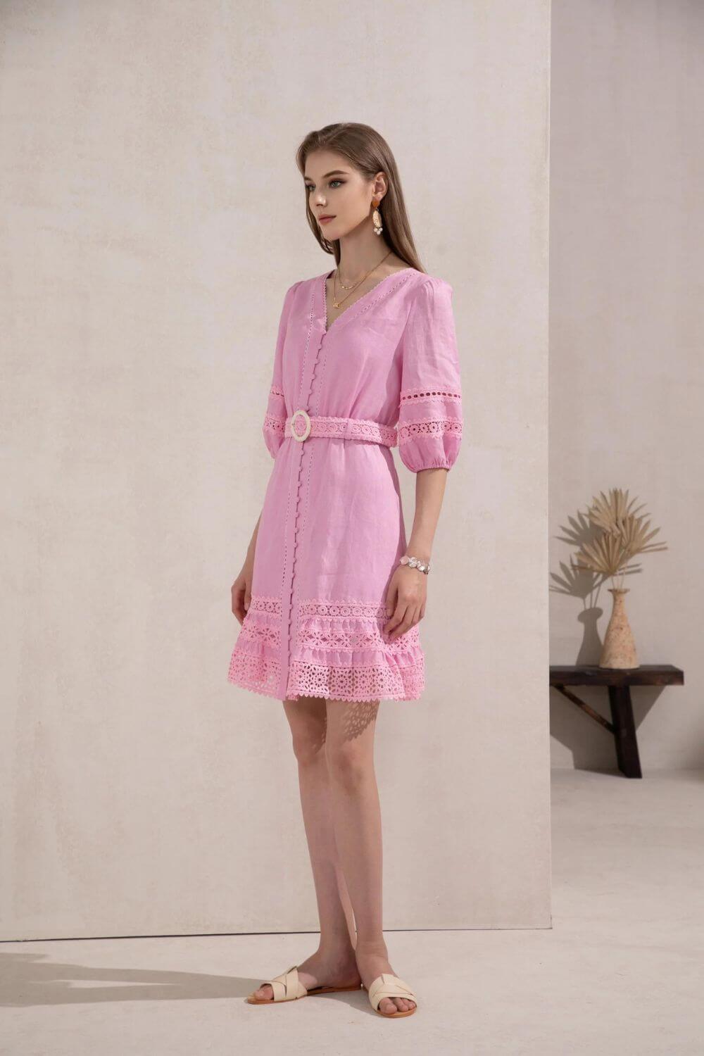 GDS Lorenza Linen Belted Dress