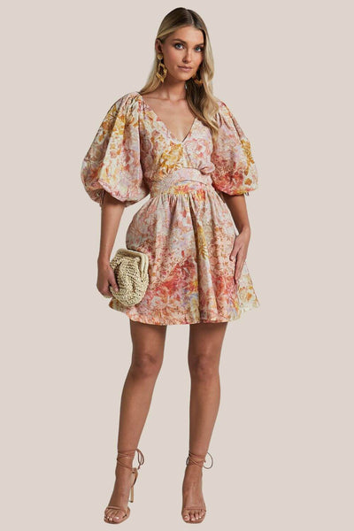 Amalie The Label Movida Linen Blend Balloon Sleeve Mini Dress