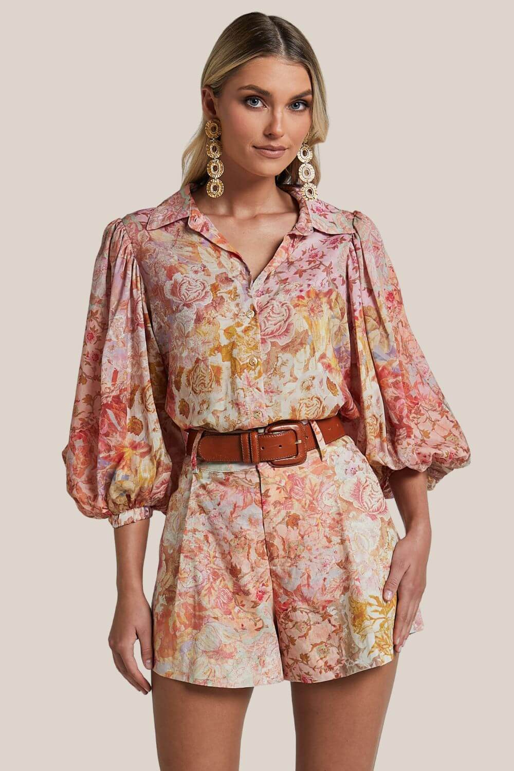 Amalie The Label Sabine Puff Sleeve Button Through Blouse