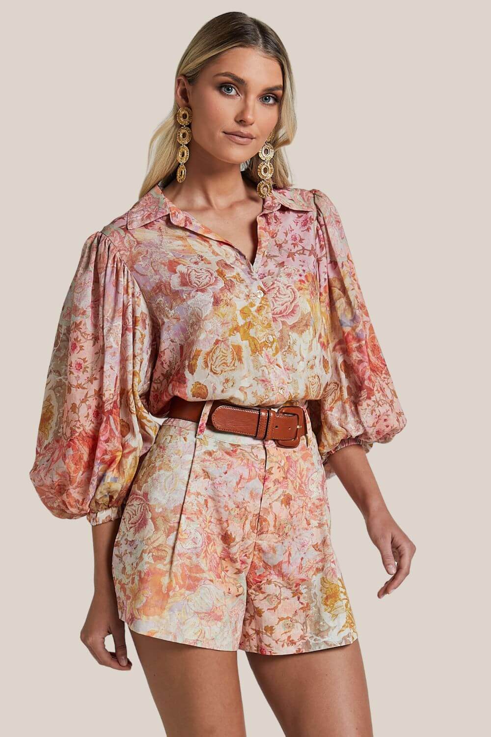 Amalie The Label Sabine Puff Sleeve Button Through Blouse