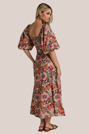 Amalie The Label Catalina Linen Blend Sweetheart Balloon Sleeve Midi Dress