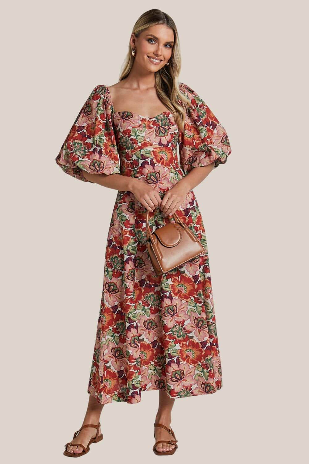 Amalie The Label Catalina Linen Blend Sweetheart Balloon Sleeve Midi Dress